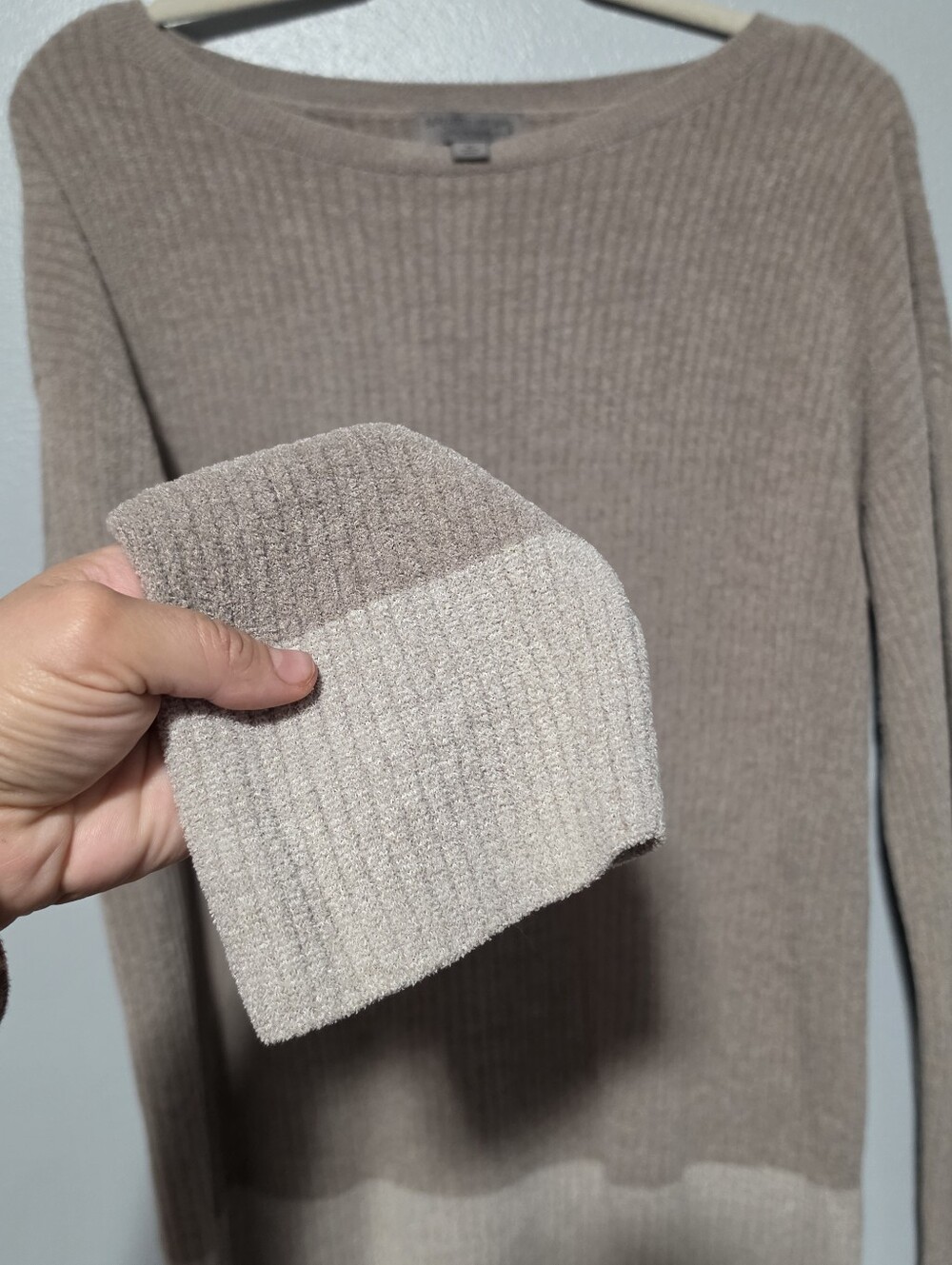 BAREFOOT DREAMS CozyChic Ultra Lite Sweater Womens Medium Taupe Colorblock Soft - Picture 5 of 9